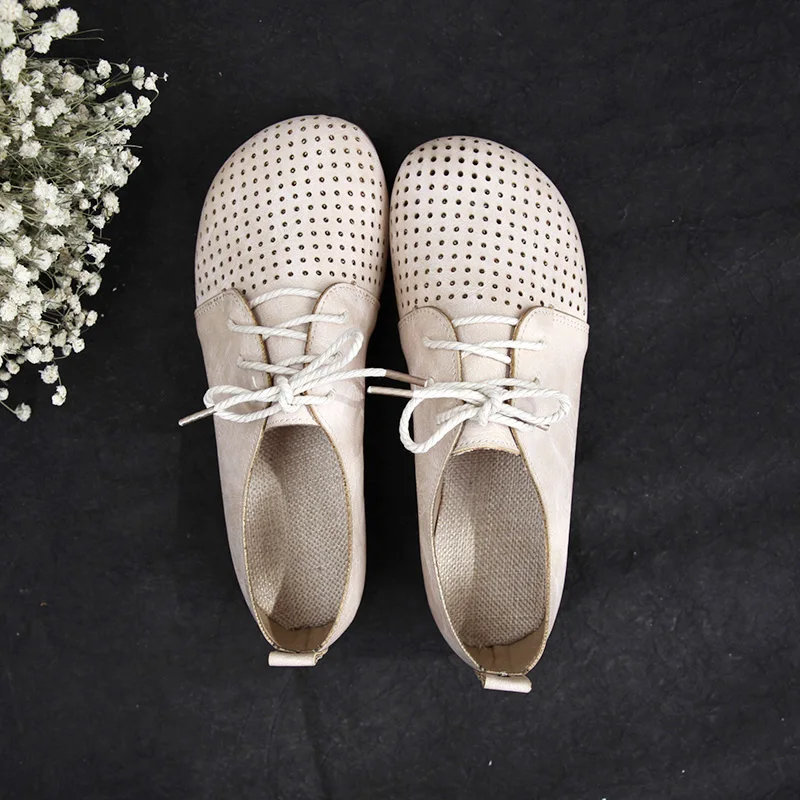 Careaymade-New women's Retro hollow hole lace up single shoes women's literature art flat bottom breathable soft bottom shoes