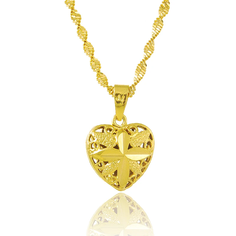 Authentic Love Heart Shaped 24k Gold Color Pendant Necklace Lady Elegant Gold Jewelry Necklace Necklace Necklace Birthday Gift