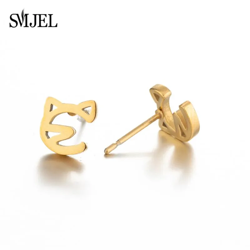 Tiny Stainless Steel Animal Stud Earrings for Women Girls Cute Giraffe Snake Fish Rabbit Cat Earings Jewelry Bee Dog Accessories