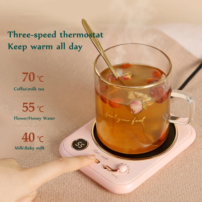 220V Retro Mug Cup Warmer Coffee Milk Tea Heater 3 Temperature Settings Electric Heating Coaster Plate for Home Office Timed-off