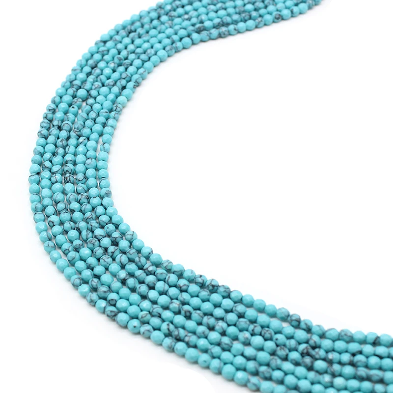 Natural Stone Faceted Green Howlite Turquoises Round Loose Beads 4mm Strand For Jewelry Making DIY Bracelet Necklace Accessories