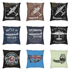 Supermarine Spitfire Cushion Cover Soft 50x50 cm Fighter Plane WW2 War Pilot Aircraft Airplane Throw Pillow Case Home Decor