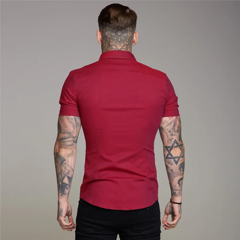 New Summer Mens Shirts Slim Fit Button Down Short Sleeve Quick Dry Shirts Summer Casual Solid Dress Shirts Male Sports Blouse