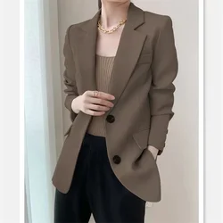 Blazer negro de estilo coreano para mujer, traje de nicho con diseño que combina con todo, chaqueta marrón para otoño, 2022