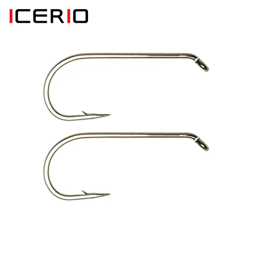 ICERIO 500/1000 Uds anzuelo de atado de moscas de acero rico en carbono ninfa seco húmedo pesca anzuelo de mosca abajo ojo 1X vástago largo curva redonda