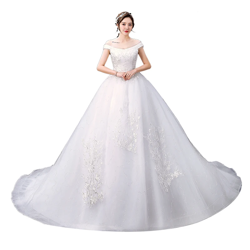 Trailing Wedding Dress Plus Size New Tail Wedding Dresses Bride Dream Ball Gowns Bridage Lace Dresses Vestido De Novia