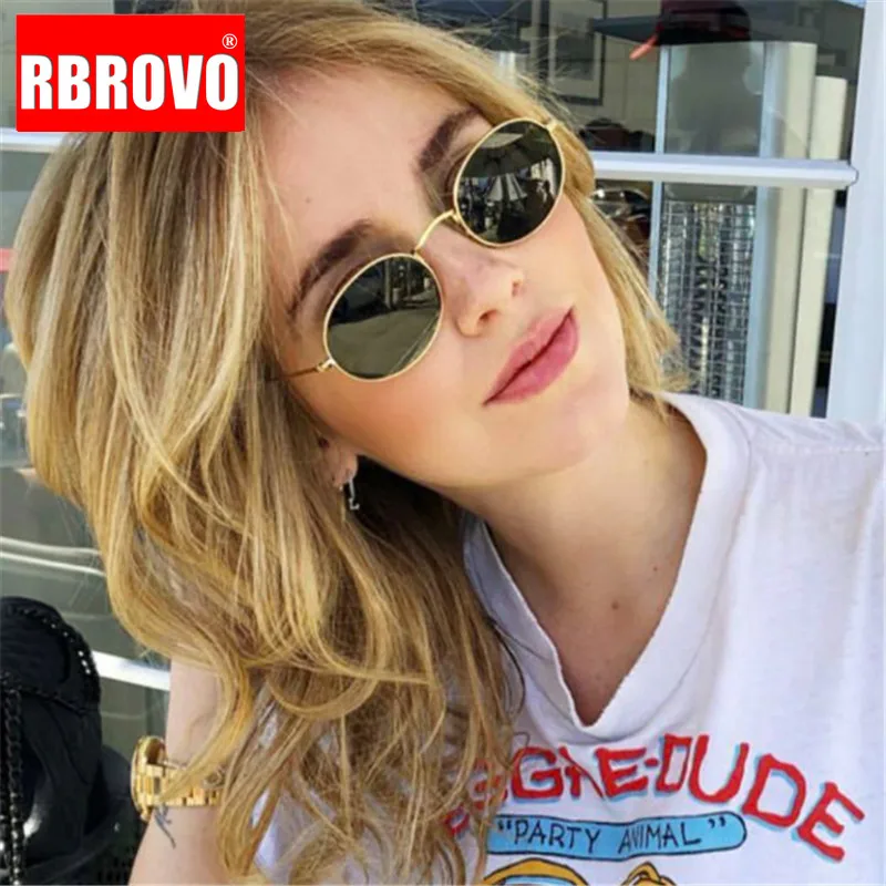 

RBROVO 2023 Oval Metal Luxury Sunglasses Women Brand Designer Sun Glasses For Men Vintage Mirror UV400 Driving Oculos De Sol