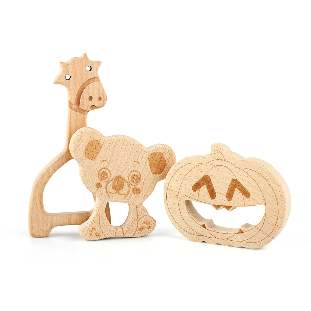 1pc Baby Wooden Teether Food Grade Cartoon Animals DIY Kids Teething Necklace Nursing Toy Natural Beech Wood Baby Rodent Teether