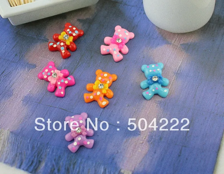 250pcs mixed color resin Lovely Bear wearing rhinestone bowknot charms pendant DIY jewelry diy decor 20*16mm rhinestone deco D25