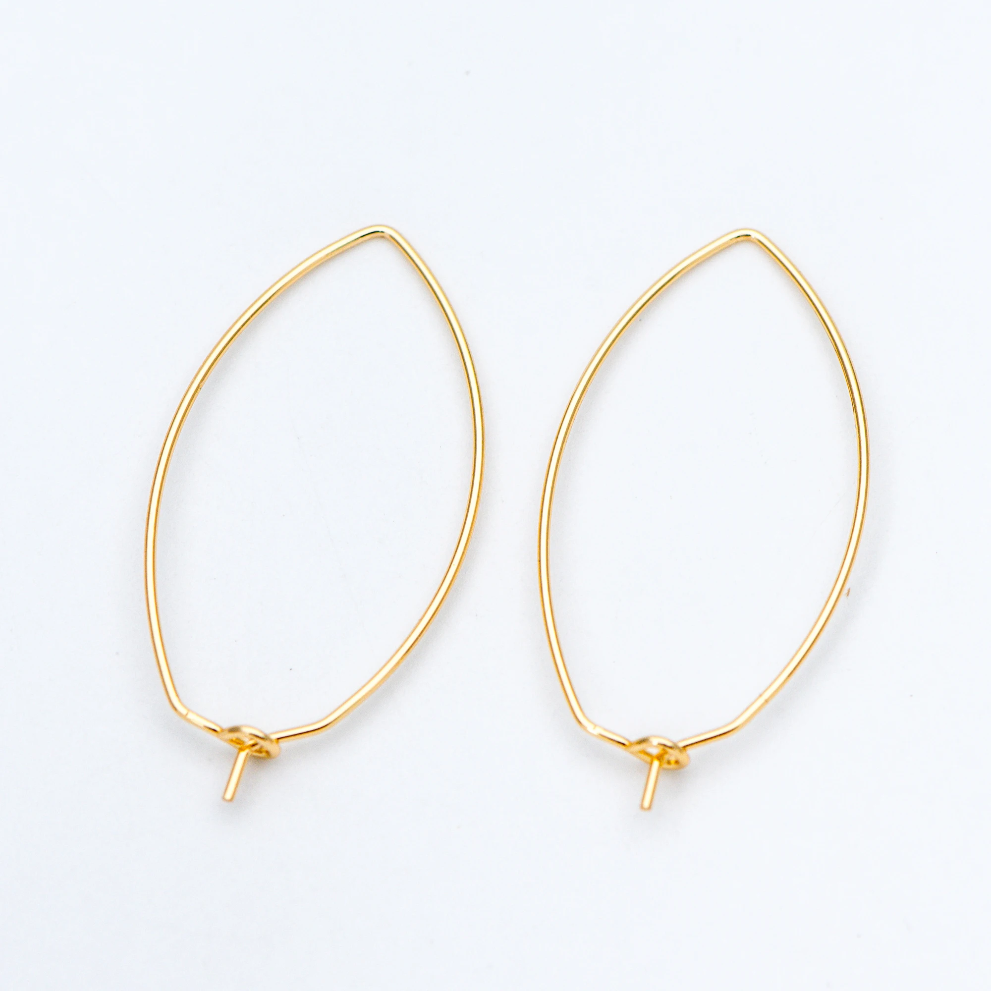 20pcs Oval Hoop Ear Wire, Gold Tone Plated Brass Threader Earrings (GB-659-1)