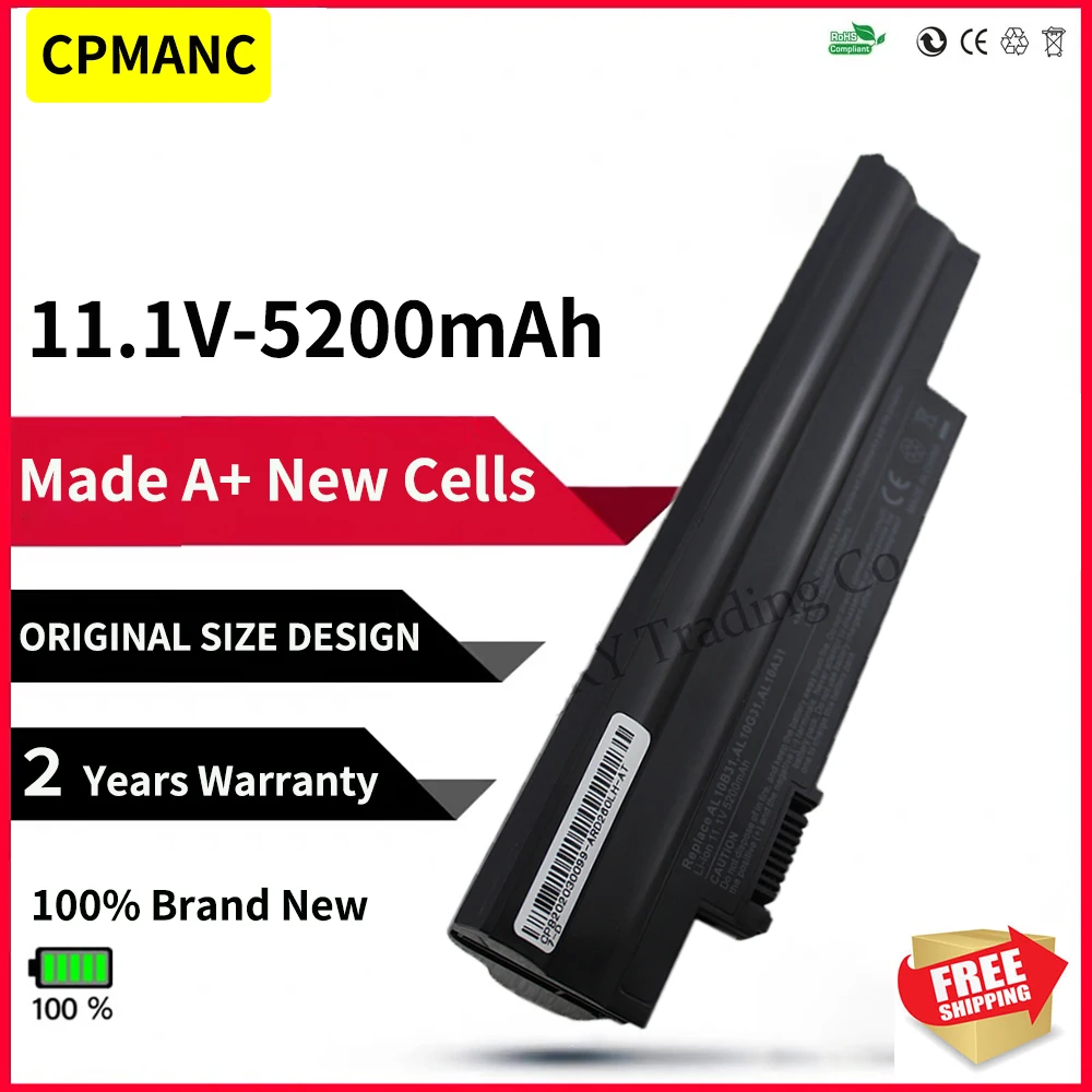 CPMANC 5200mAh bateria do laptopa Acer Aspire One 522 722 AO522 AOD255 AOD257 AOD260 D255 D257 D260 D270 AL10A31 AL10B31 AL10G31