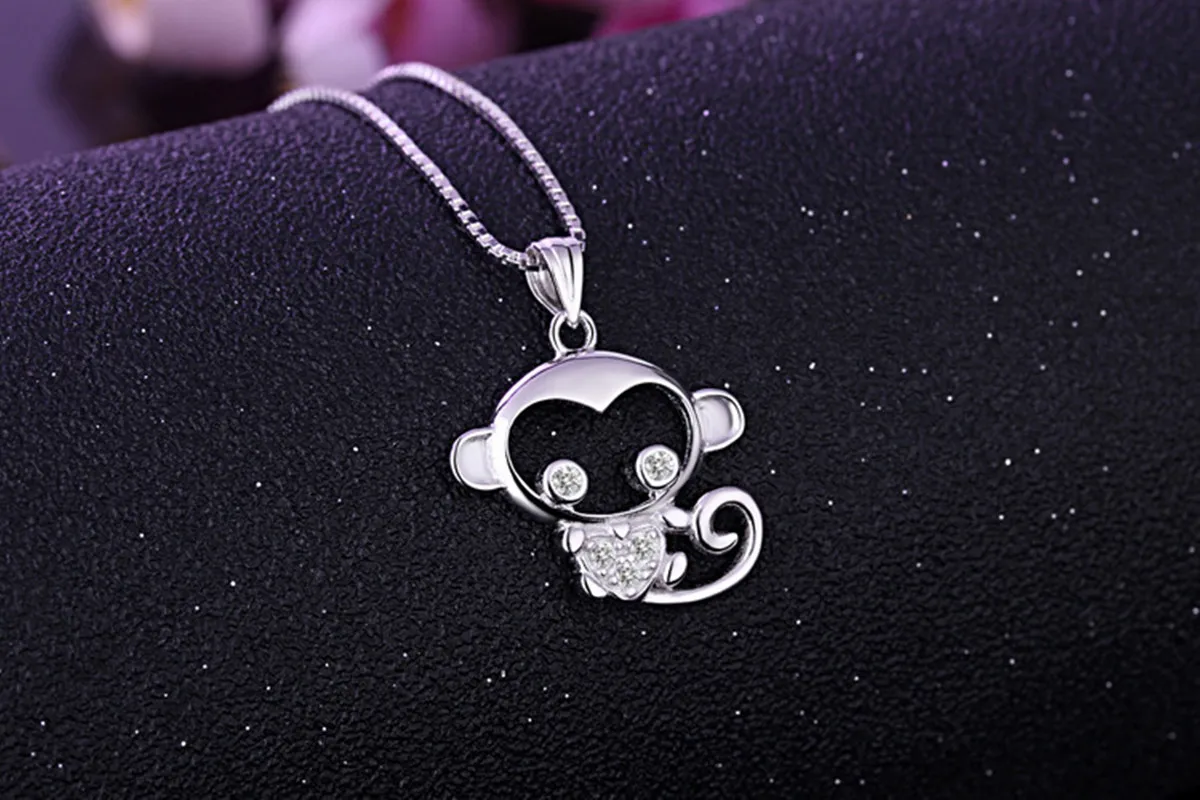 925 Sterling Silver Zodiac Monkey Year Pendant Playful Monkey Necklace Playful Monkey Zircon Crystal Love Monkey Necklace