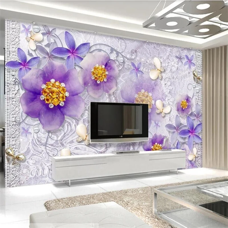 beibehang Custom wallpaper noble gorgeous purple European flower 3d stereo TV background wall 5d living room mural 8d wallpaper