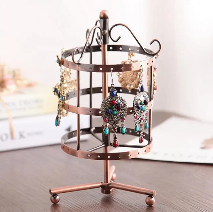 72 Holes Jewellery Organizer Gift for Women Fashion Smart Rotation Metal Earrings Display Stand Stud Dressing Table Round