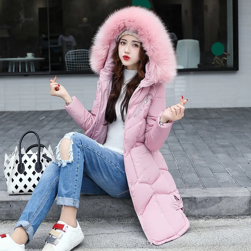 

Mujer 2023 Winter Parkas Long Coat Women Plus Size Black Female Jacket Big Fur Collar Hat Padded Dames Kleding KJ424