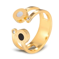 TYO Fashion Design Roman Numerals Stainless Steel Rings Cubic Zirconia for Women Men Crystal Engagement Jewelry Accessories