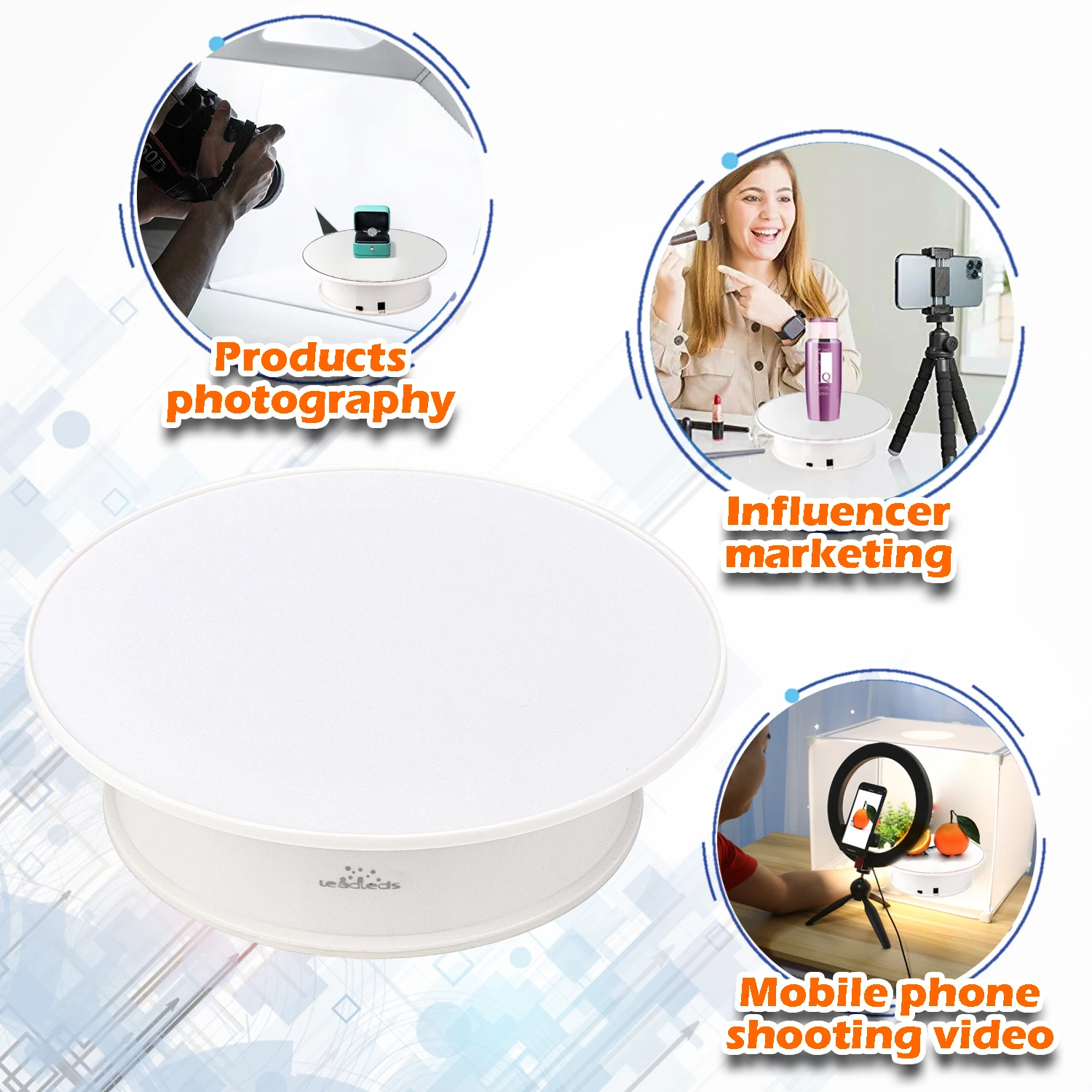 White Velvet on Top Rotating Turntable Decorating Revolving Modelling Tool Display Stand Plate For Jewelry Watch Digital Product