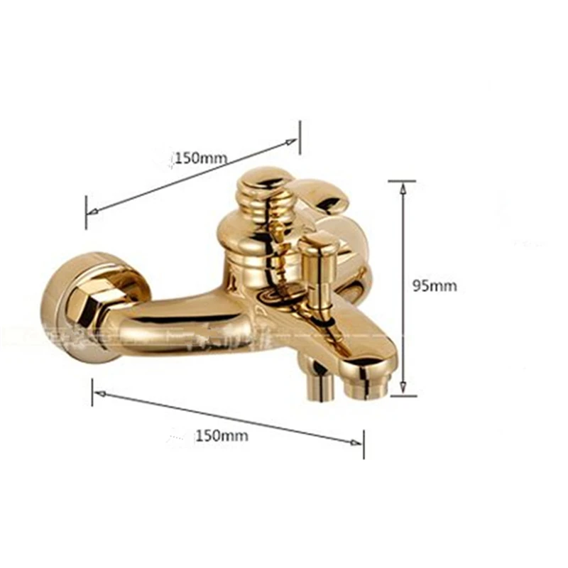 Imagem -06 - Conjunto de Torneira do Chuveiro do Banheiro Ouro Quente e Frio Latão Antigo Sólido Torneira Misturadora para Banheira Montagem na Parede Único Punho