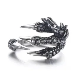 1PC кольца Punk Silver Color Unisex Rings Opening Adjustable Metal Dragon Claws Ring Vintage Gothic Jewelry Animal Rings bague