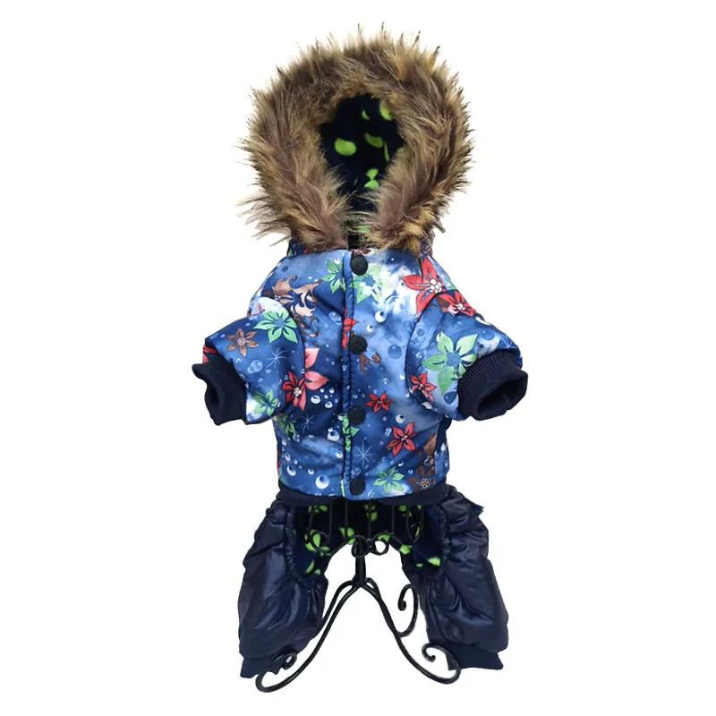 Popular Quality Flower Pattern Hooded Pet Dogs Winter Coat Thickness Dogs Clothes S to Xl New Dogs Clothing