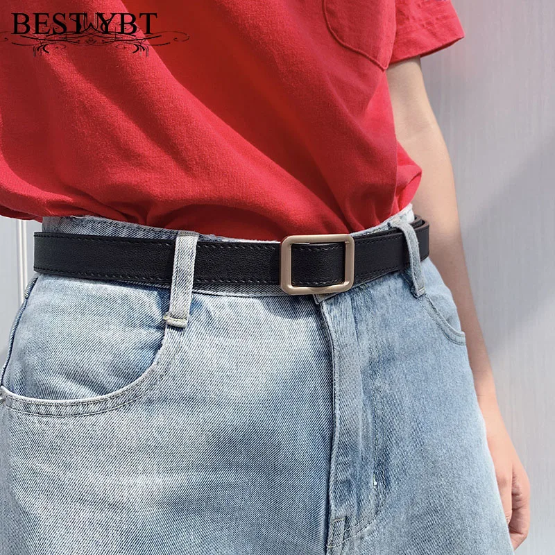 Best YBT Square Buckle Women Belt Simple Vintage Students Waistband Adjust Fashion Casual No-hole