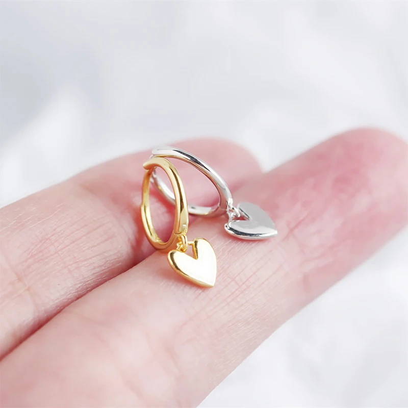 ANENJERY Silver Color Love Heart Hoop Earrings for Women Smooth French Gold Silver Earrings Jewelry 2022 New