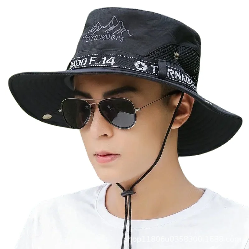 Men Summer UPF50+ Sun Hat Wide Brim Breathable Bucket Hat Outdoor Hiking Fishing Safari Bob Boonie Cap UV Protection Beach Hats