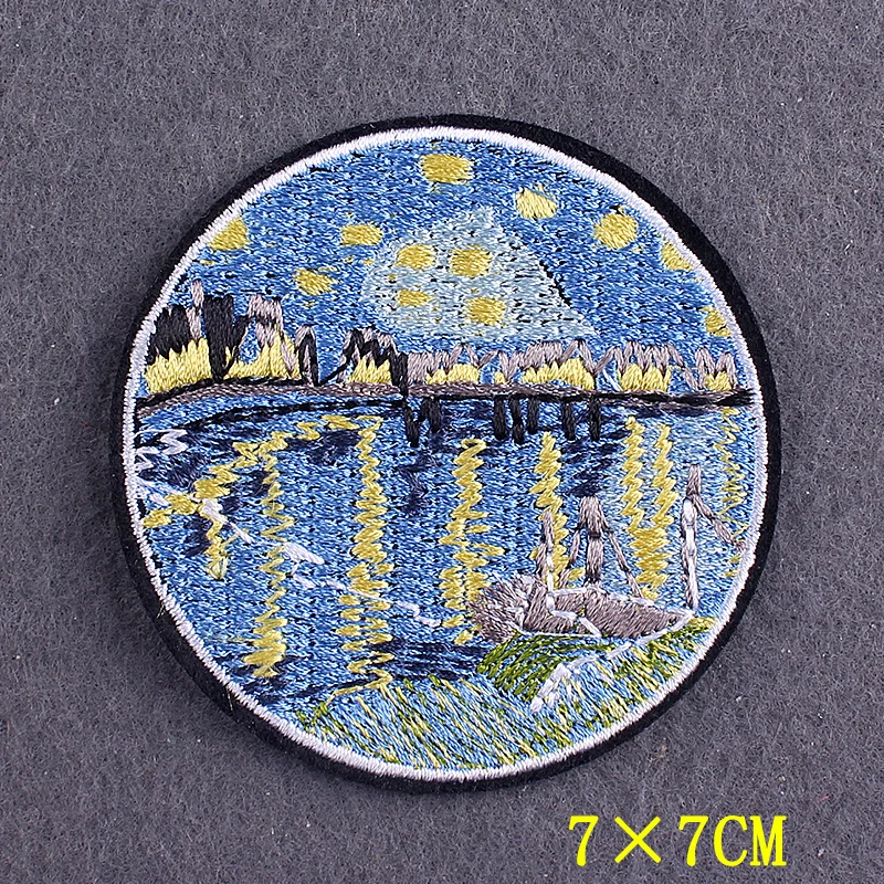 Iron On Patch Van Gogh Patches On Clothes DIY Oil Painting Stripes Wave Clothing Thermo adhesive Patches for Clothing Stickers