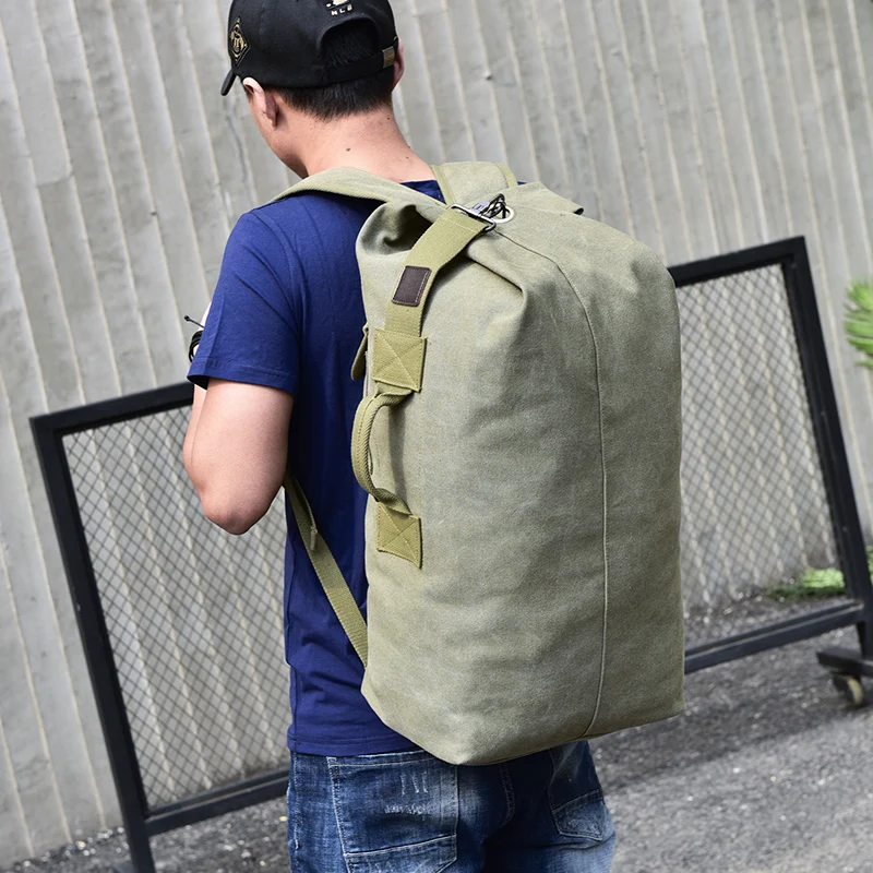 Men\'s Canvas Backpacks Multi-purpose Bucket Mountaineering Travel Bag Large Shoulder Bags Men Army Trip Foldable Hand Bag XA1934