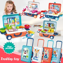 Casa dei giochi per bambini giocattoli da cucina simulazione ragazze bellezza strumenti portatili utensili da cucina stoviglie trolley case kit medico