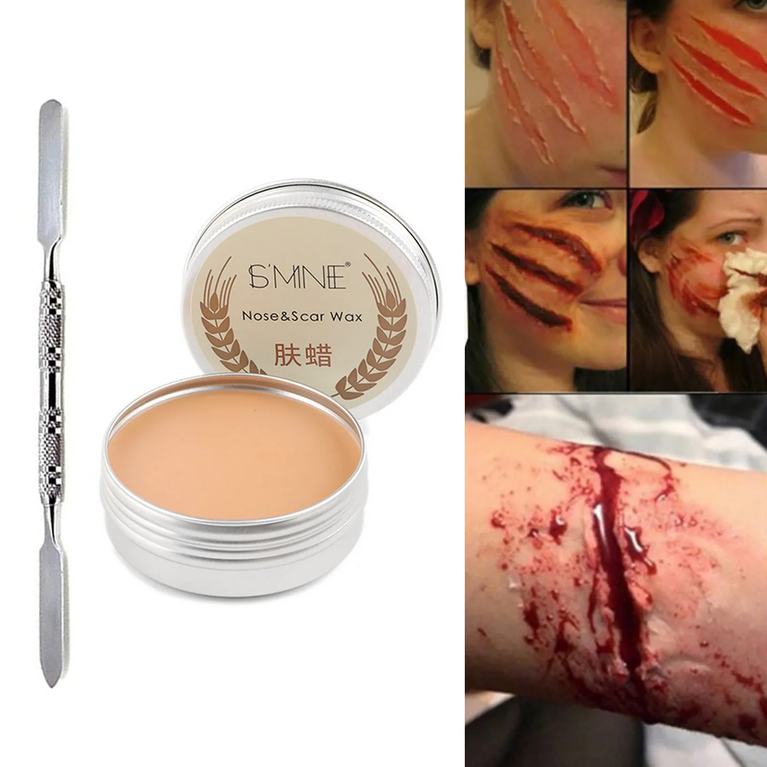 Cera de maquillaje con espátula para disfraz de Halloween, película de 50g, efecto especial, disfraz, fiesta, actuación en escenario