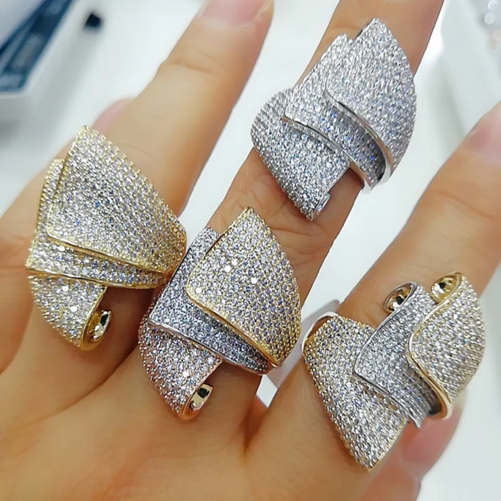 

KellyBola Luxury Sydney Opera Design Bold Statement Rings with Zirconia Stones Women Engagement Party Jewelry High Quality