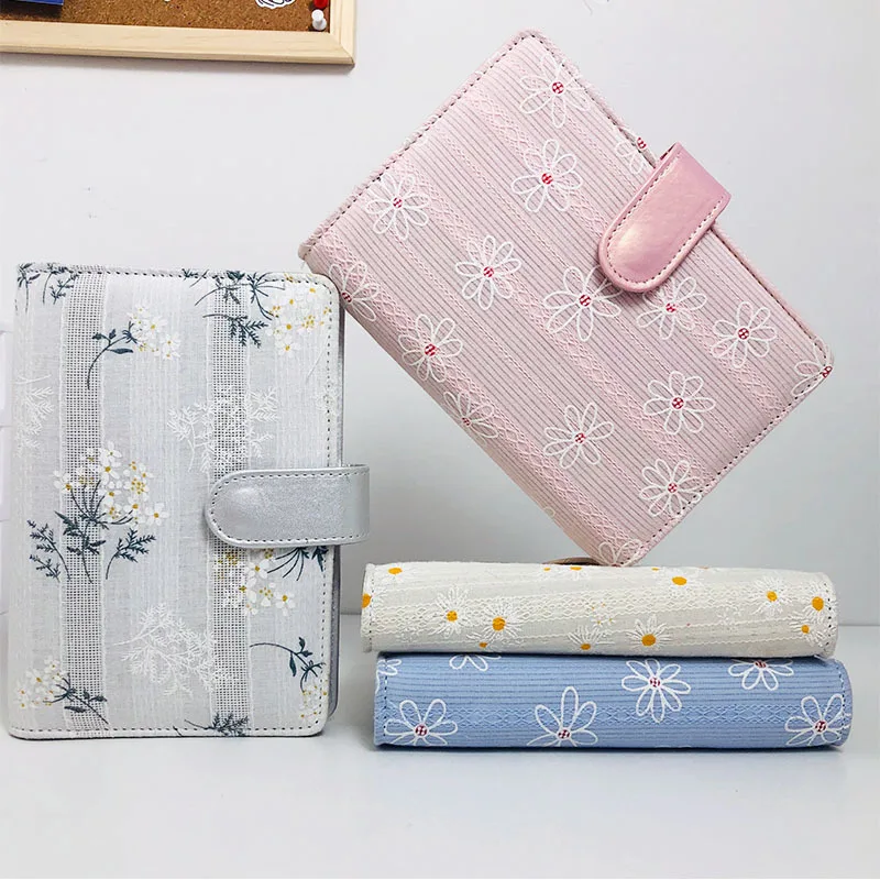 A6 Original Japanese plain color elegant and clean hand book embroidery broken flower hand book loose-leaf notebook diary