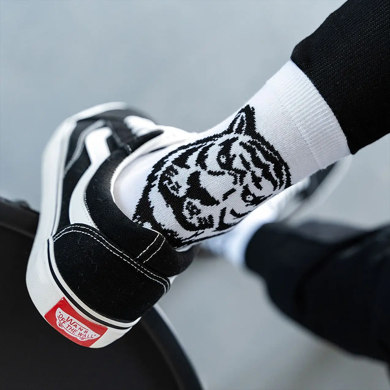 Calcetines cortos blancos y negros para hombre, medias de Hip Hop con dibujos divertidos de animales, Panda, Tigre, Lobo, águila, patrón de