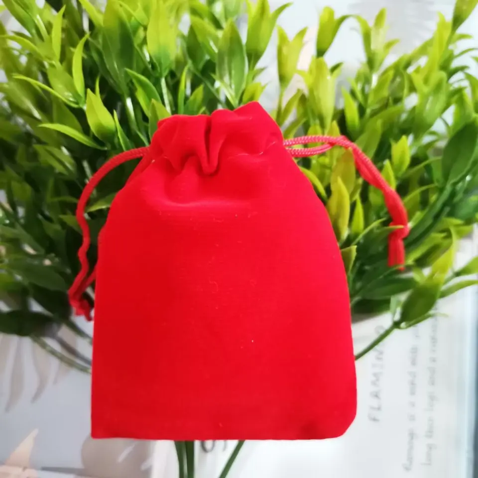 25-1000Pcs/Lot Red Drawstrings Velvet Gift Bags Jewellery Pouches Wedding Christmas Gift Bags Jewelry Packaging Bags