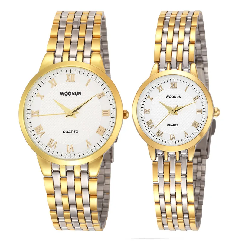 Luxury Gold Couple Watches Women Men Stainless Steel Analog Quartz Watches Men Women Lovers Wristwatches Free Shipping 2023 Fake