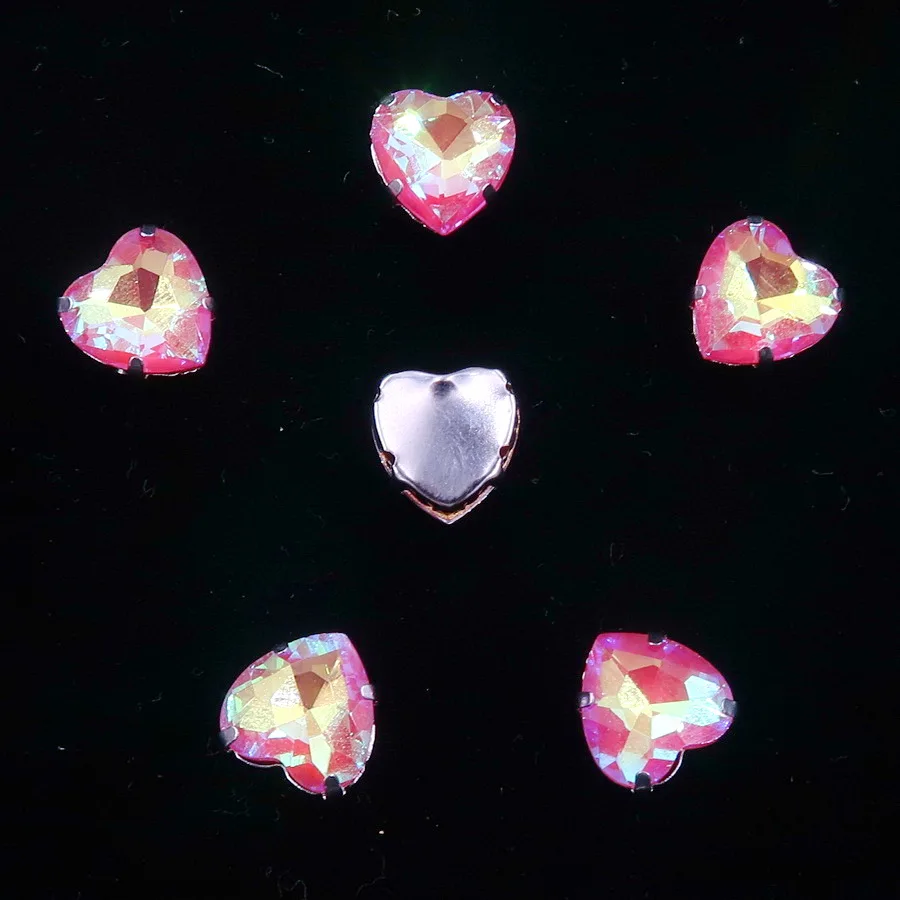 Herzförmige 20 Stück/Packung 10mm Silber Krallenfassungen Jelly Candy Glas Kristall Aufnähbare Strassperlen für Hochzeitskleider, Taschen, Schuhe, DIY-Verzierungen – Detail 5