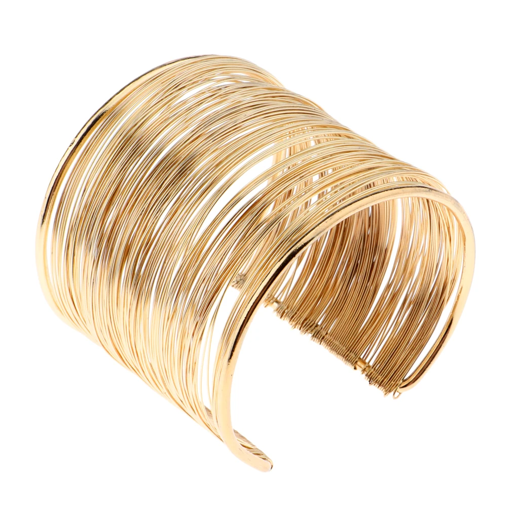 Wide gold color Multilayer Metal Wire Cuff Bracelet Open Bangle Boho Jewelry Gift