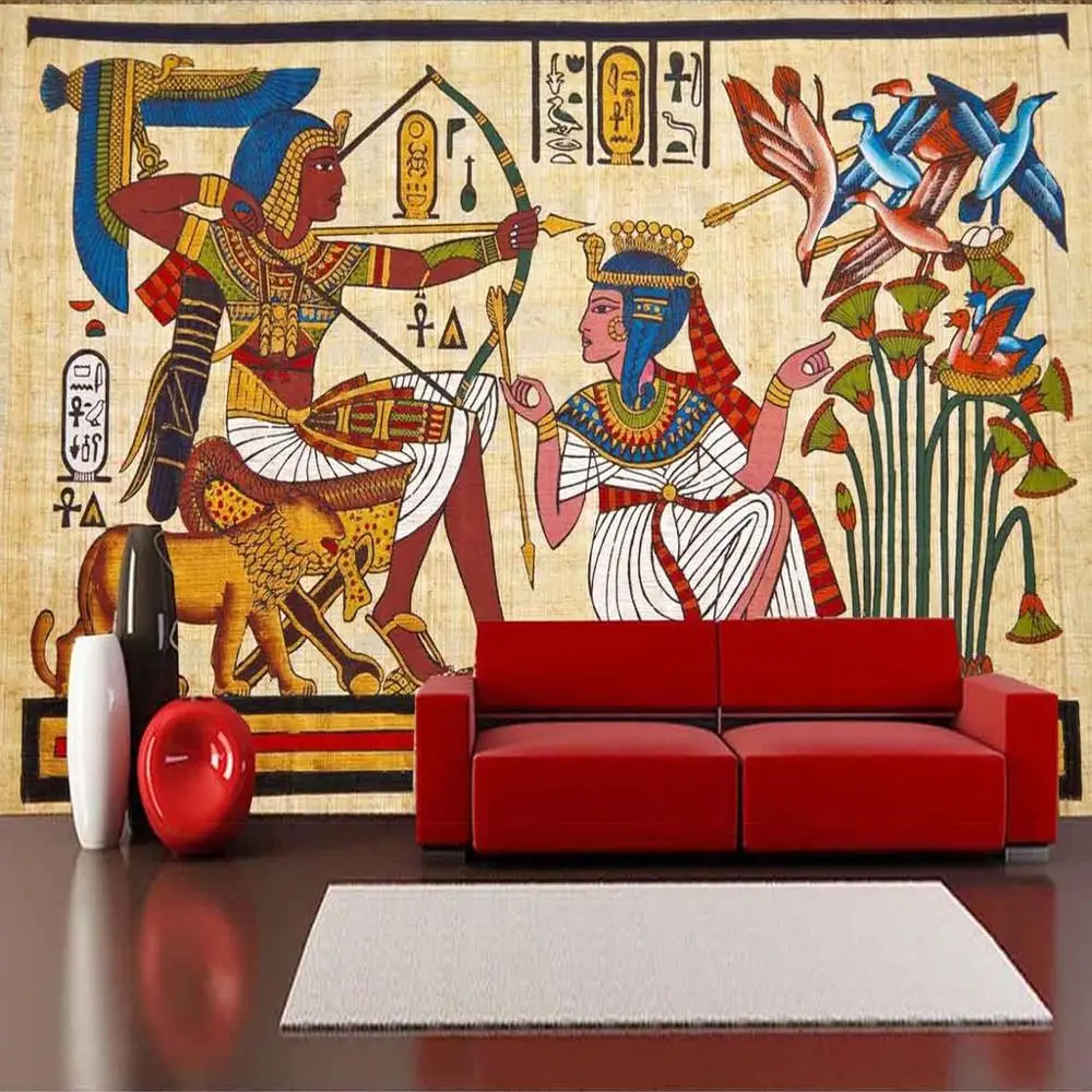 Custom Wall Mural Classic Retro Egyptian Pattern Non-woven Wallpaper For Living Room Restaurant Bar KTV Background Wall Painting