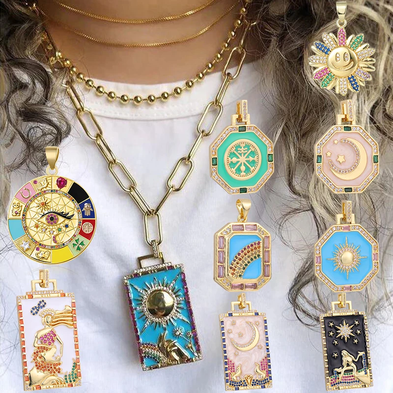 Juya 18K Real Gold Plated Enamel Tarot Supplies The Temperance Death Moon Sun Charms For DIY Evil Eye Pendant Jewelry Making