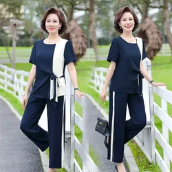 Women Casual Set  5XL 4XL 3XL  Summer Suit Short-sleeved Middle-aged Summer Two-piece Suit Tracksuit