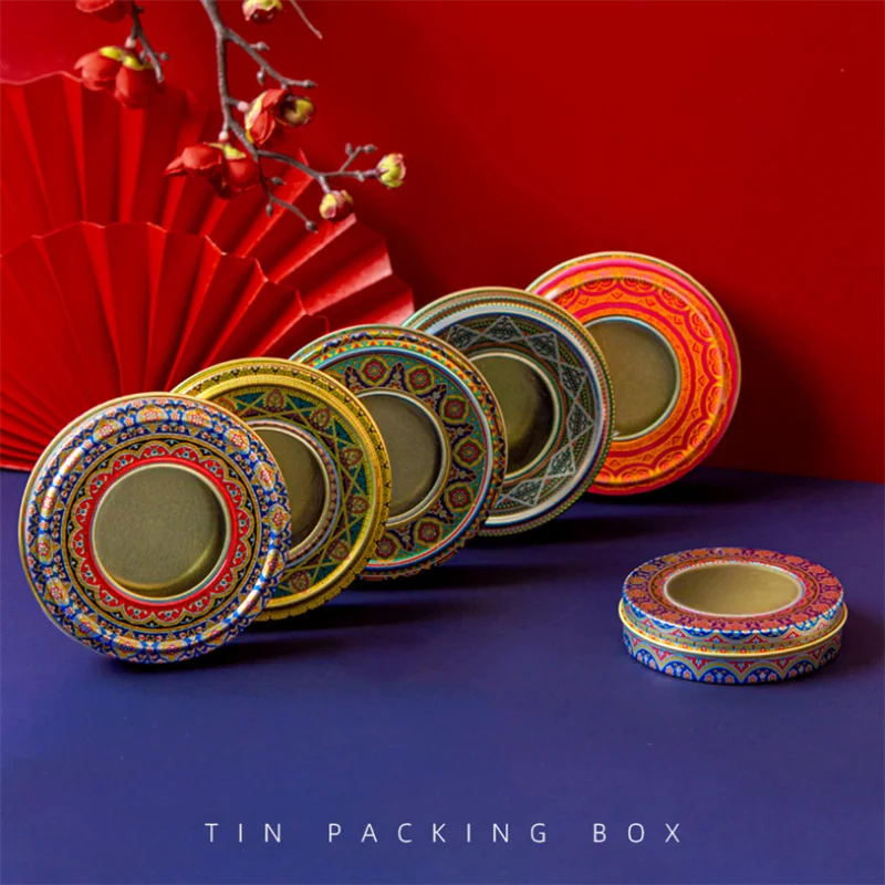 12 Piece Palace Style Round Saffron Packaging Tinplate Box 1/3/5/10g Storage Tin Boxes Multi-purpose Portable Packaging Tin Box