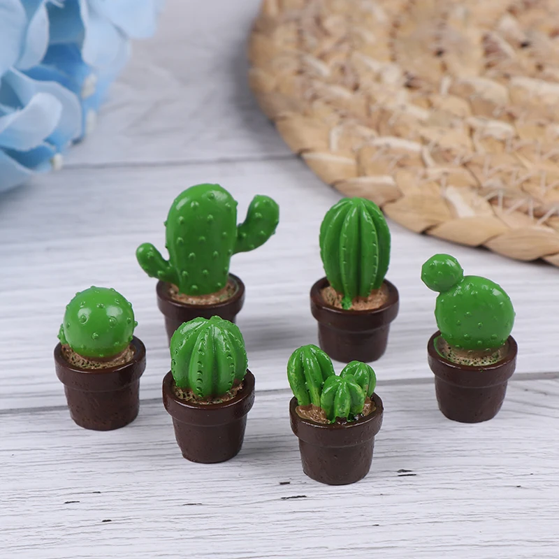 5 pçs bonito verde mini árvore em vaso para 1:12 casa de bonecas miniatura cactus suculentas planta verde em pote boneca casa simulação vaso