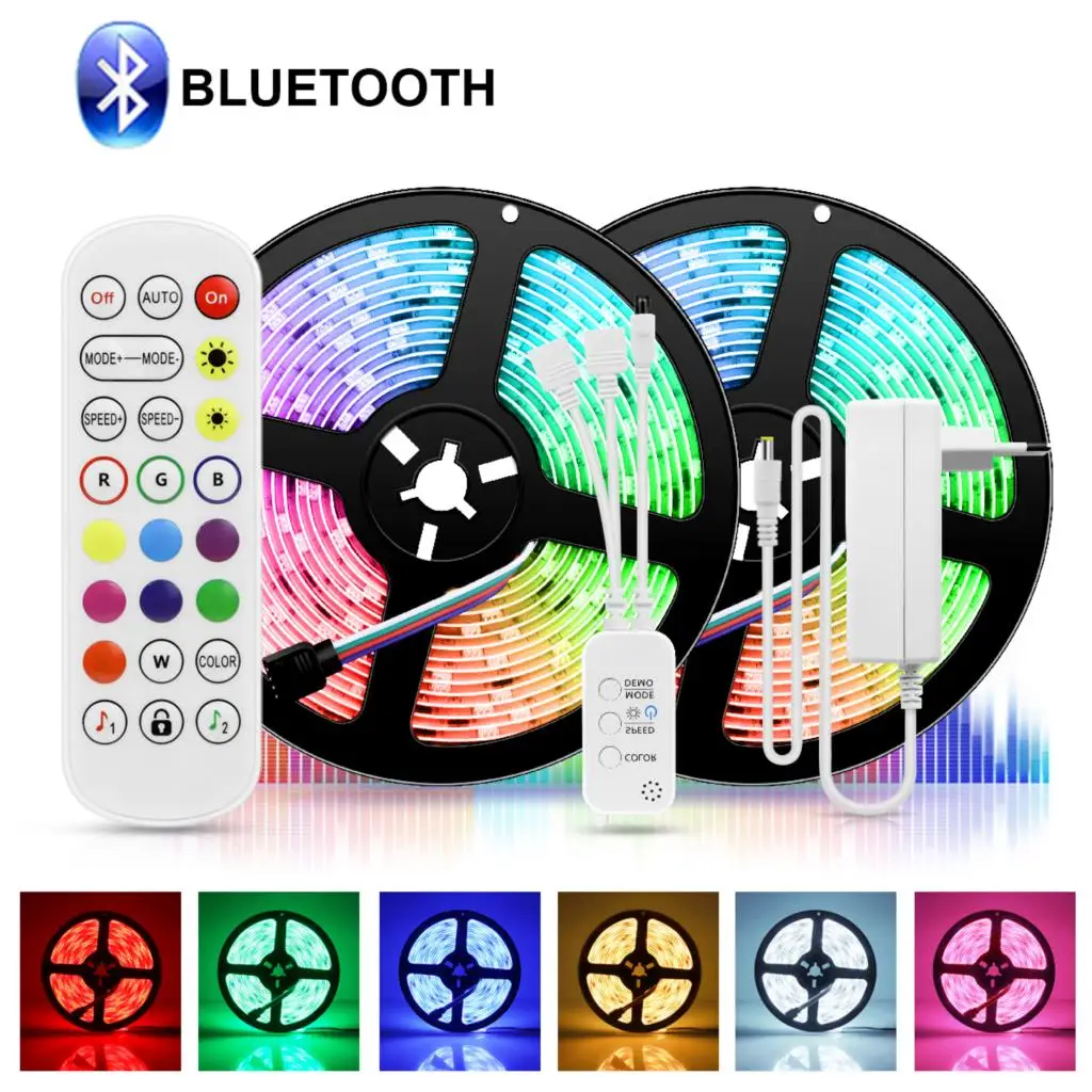 

5m 10m 15m RGB Led Strip Lights Bluetooth Remote Controller 5050 Waterproof LED Band lamp Party Bedroom BackLight Decoration