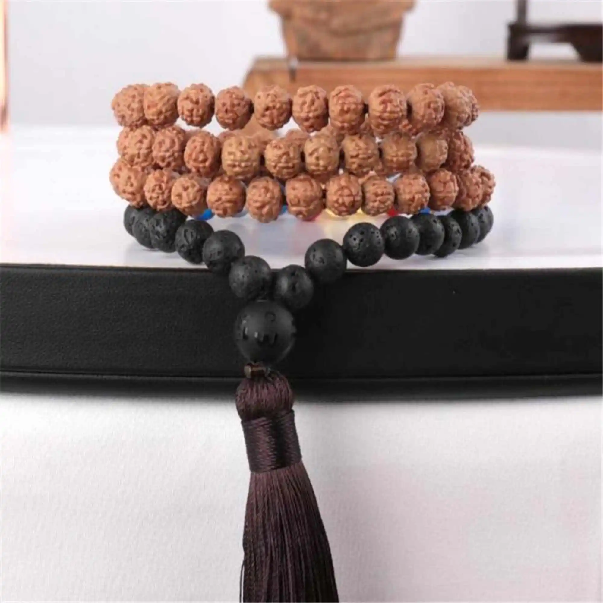 8mm 108 knot Natural Lava Rudraksha 7 chakras beads bracelet Bridal Tranquility Trendy Everyday wear Spiritual Spiritual Seekers