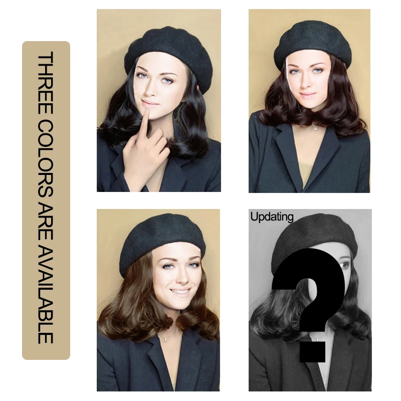 DIANQI Synthetic Hair Short Curly Hat Wigs For Women with Black Beret Naturally Connect False Hair Girl Party Hat Wig