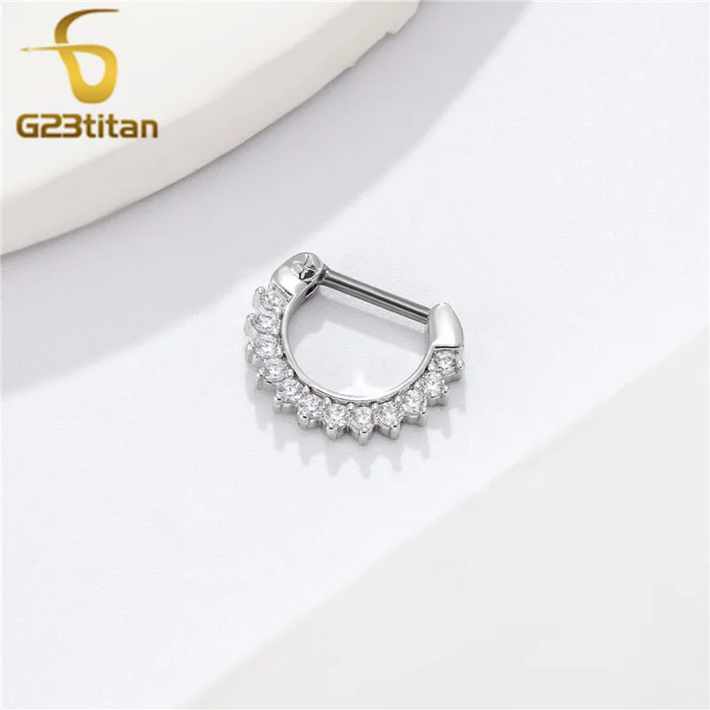 Cubic Zirconia Nose Hoops Septum Clickers Daith Earrings Titanium Piercing Body Jewelry 16G Ear Cartilage Helix Lobe Rings