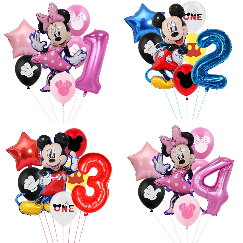 7Pcs Disney Minnie Foil Balloons Set Mickey Mouse Balloon Birthday Party Decoration Baby Shower Kids Toy Air Globos Supplies