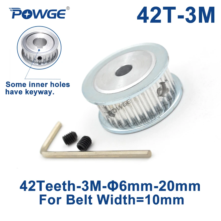 

POWGE 42 Teeth HTD 3M Synchronous Timing Pulley Bore 6/6.35/8/10/12/14/19/20mm for Width 10mm HTD3M belt pulley 42T 42Teeth