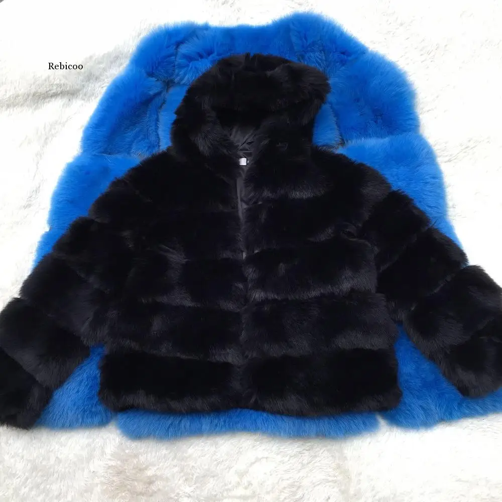 Faux Fuchs Pelzmantel Frauen Winter Mode Langarm Künstlichen Pelz Mäntel Frauen Dicke Warme Mit Kapuze Mantel Weibliche Faux Pelz jacke